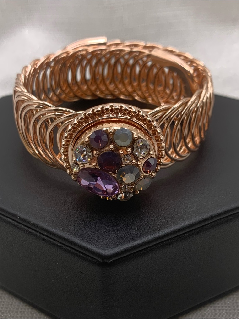 PURPLE - Easiest On/Off Bracelet EVER! Rose Gold Snap Button Bracelet with Charm